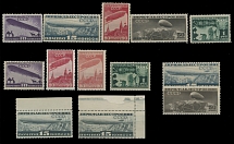 Worldwide Air Post Stamps and Postal History - Soviet Union - 1931-32, Airships, 10k-1r, three complete sets of five, four and two, perforation L12¼ or comb 12½x12, 12x12½, 10½x12; in addition Airship over the Dnieper Dam 15k …