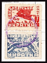 1945 Carpatho-Ukraine on piece (Steiden 78A, 79A, Kr. 106, 107, Canceled, CV $120)