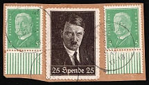 Hitler, Donation Stamp on piece, Propaganda Third Reich, Germany (Canceled)