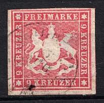 1859 9kr Wurttemberg, German States, Germany (Mi. 14, Used, CV $130)