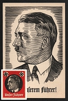 1933 'Salute to our Fuehrer' RARE with Red Hitler Handstamp, Propaganda Postcard, Third Reich Nazi Germany