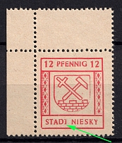 1945 12pf Niesky (Oberlausitz), Germany Local Post (Mi. 7 I, Broken 2nd 'T' in 'STADT', Print Error, Corner Margins, CV $70, MNH)