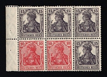 1919 Weimar Republic, Germany, Se-tenant, Zusammendrucke, Block (Mi. H - Bl. 21 aa A, Margin, CV $200, MNH)