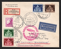 1936 (14 Aug) Germany, Hindenburg airship Registered airmail cover from Berlin to New York (United States), Flight to North America 'Frankfurt - Lakehurst' (Sieger 430 C, CV $600)