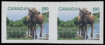 Canada - Modern Errors and Varieties - 2012, Baby Wildlife definitives, Moose $1.80 multicolored, uncut (imperforate vertically) horizontal pair of self- adhesive coil stamps, trimmed by scissors horizontally, backing paper …