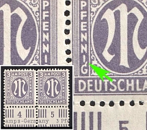 1945-46 3pf British and American Zones of Occupation, Germany, Pair (Mi. 17 I, 'G' of left 'PFENNIG' lengthened above, Margin, Plate Numbers)