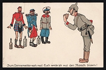 1914-18 'I'm going to give you a marching order' WWI European Caricature Propaganda Postcard, Europe