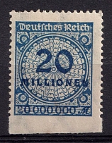 1923 20m Weimar Republic, Germany (MISSED Perforation, Print Error, Mi. 319 A P a Udr, CV $80)