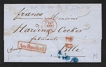 1854 Cover from St. Petersburg to Lille, France (Dobin 3.08 - R4, Crown Embossing)