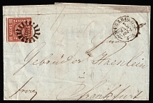 1854 (7 Jan) Bavaria, German States, Germany, Cover from Wurzburg to Frankfurt franked with 6kr (Mi. 4 II, CV $40)