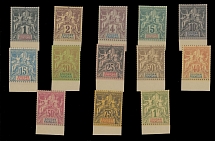 French Colonies - Sudan - 1894, Navigation and Commerce, Bristol printing proofs of 1c-1fr, complete set of 13 on thin cards with simulated perforation, bottom sheet margin singles, no gum as produced, VF and scarce, Dallay …