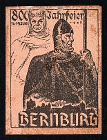 1938 Third Reich, Germany, 800th Anniversary of Bernburg City, Poster Stamp, Non-Postal