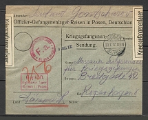 1917 Germany prisoner of war censorship cover to Copenhagen from Officers' prison camp in Posen
