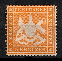 1861 3k Wurttemberg, German States, Germany (Mi. 17 y a, Sc. 25, Signed, CV $330)
