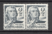 1948 Germany Wurttemberg French Zone of Occupation Pair 2 Pf (Mole on the Chin, Print Error, MNH)