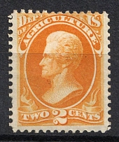 1873 2c Jackson, Official Mail Stamps 'Navy', United States, USA (Scott O2, Yellow, CV $130)