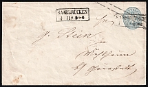 (4 Nov) 2sgr Prussia, German States, Germany, Postal Stationery Cover from Saarbrucken to Grunstadt