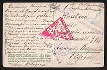 1916 Moscow Censorship, WWI POW Censored postcard from Austria to Moscow with violet round censor handstamp 'Viewed by censor 183' and Vienna cs