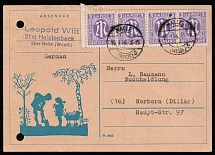 1946 (19 Sep) British and American Zones of Occupation, Germany, Postcard from Halle to Herborn franked with strip of 3pf
