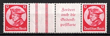 1933 12pf Third Reich, Germany, Gutter Pair, Zusammendrucke (Mi. WZ 11, CV $80)