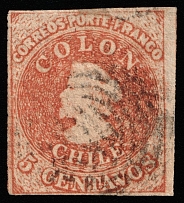 1857 5c Chile, South America (Mi 1IIe, Canceled, CV $35)