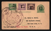 1929 (7 Aug) United States, Graf Zeppelin airship airmail postcard from Lakehurst to New York, 1st Round the World flight 'Lakehurst - Lakehurst' (Sieger 28 D, CV $100)