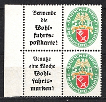 1929 5pf Weimar Republic, Germany, Se-tenants, Zusammendrucke (Mi. W 34 - W 35, Margin, CV $180, MNH)