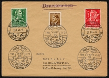 1944 Bohemia and Moravia German Protectorate cover franked (Scott) No. 63 posted first in Prag and later franked with Germany (Scott) Nos. B281-2, and posted in Berlin