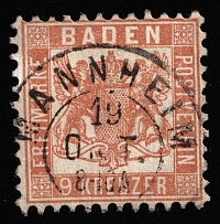 1866 9k Baden, German States, Germany (Mi 20a, Canceled, CV $50)