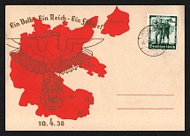 1938 'One Nation - One Reich - One Fuehrer', Propaganda Postcard, Third Reich Nazi Germany