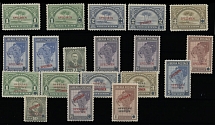Liberia - 1928, President King, Palms, Map, 1c-$1, complete sets of postage (11) and officials (8) red Specimen overprints, first one has different types of 1c, 2c, 5c and 15c, second one has two types of 1c, full OG, NH, VF and …