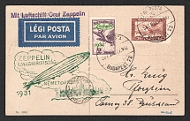 1931 (27 Mar) Hungary, Graf Zeppelin airship airmail postcard from Budapest to Pforzheim, Flight to Hungary 'Friedrichshafen - Budapest' (Sieger 103 b, CV $180)