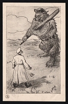 1914-18 'Russian bear with a club' WWI European Caricature Propaganda Postcard, Europe