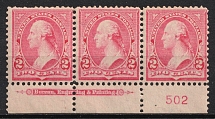 1895 2c United States, Strip (Sc. 267a, Type III, Sheet Inscription, CV $100)