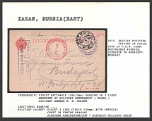 1915 Russian Postcard printed in Kazan, used as P.O.W. Card, postmarked Kurmish, Simbirsk to Budapest. KAZAN Censorship: violet rectangle (58 x 17 mm) reading in 3 lines