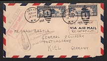 1933 (24 Jun) United States, Airmail by Catapult cover from New York to Kiel (Germany) via Bremen with special Bremen handstamp and red airmail handstamp
