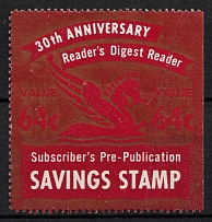30th Anniversary of Reader's Digest Reader, United States, Cinderella, Non-Postal Savings Stamp