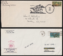 1976, 1983 Pony Express Pollock Pines, Fort Myers Florida, United States, Local, Two Covers to California