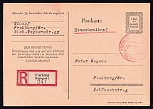 1945 12 (Nov) 6rpf French Zone of Occupation, Registered Postcard from Freiburg to Freiburg, Germany, Freiburg Postmark