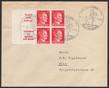 1942 (2 Apr) Third Reich, Germany, Cover from Aachen to Cologne franked with Mi. H - Bl. 122 or W 156, W 157 (CV $40)