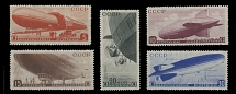 Worldwide Air Post Stamps and Postal History - Soviet Union - 1934, Airships, 5k-30k, complete set of five, nice set in every respect, full OG, NH, VF and scarce in premium quality, C.v. $1,020, Scott #C53-57…