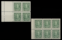 Canada - King George V Pictorial issue - 1935, 1c green, two booklet panes of four stamps with two blank labels or six stamps, full OG, NH, VF, C.v.$185, Unitrade C.v. CAD$255, Scott #217a, b…