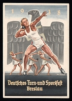 1938 'German gymnastics and sports festival in Breslau', Propaganda Postcard, Third Reich Nazi Germany