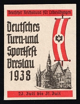 1938 German Festival of Gymnastics and Sports in Wroclaw, Association of Physical Exercises of the German Reich, Propaganda Label Stamp, Third Reich Nazi Germany