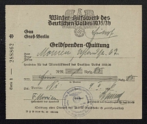 1936 Berlin, Numbered Receipt Donation From 'WHW', Swastika, Nazi Germany