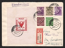 1946 (12 Jul) Storkow (Mark), Germany Local Post, Registered Cover to Gerabronn via Dresden (Mi. Bl. 1 B)