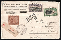 1930 Belgian Congo, First Flight Airmail Registered Cover, Leopoldville - France, franked by Mi. 42, 43, 45, 3x 70, 105