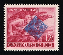 1945 WURZEN Local Issue 12pf, Germany (PROOF, Blue Overprint, Signed, MNH)