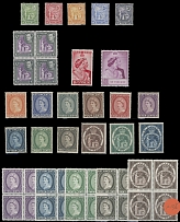 British Commonwealth - Saint Vincent - NICE SELECTION: 1907-65, 43 mint stamps, starting with Peace and Justice, complete set of five on watermarked Multiple Crown CA paper of 1907-08, King George VI £1 in block of four, Silver …
