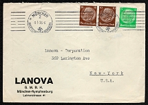 1936 Scott Nos. 418 and 421 postally used on a cover mailed 9 May from Postamt Munich 2 to New York